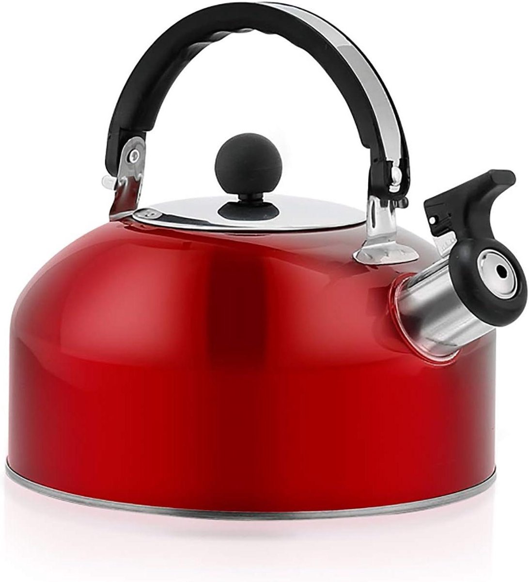 Waterkoker met Fluit - Theepot RVS - Water Koken - Snelle Verwarming - 3 Liter - Rood