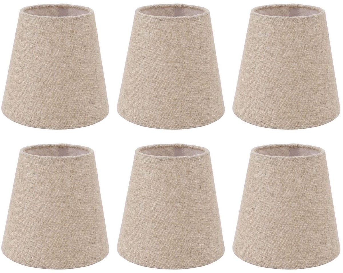 Set van 6 Kleine Lampenkappen - Clip On Drum Lampenkappen van Linnen voor E14 Lampen