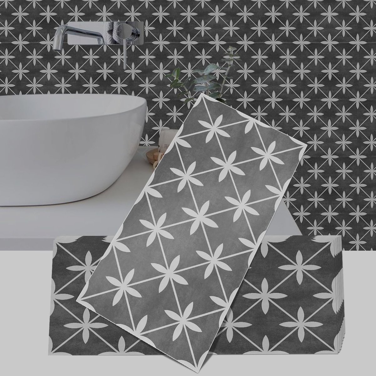 aladdien - Vinyl Wandtegel Stickers - Donkergrijs - 30x15cm - 24 Stuks - Zelfklevend voor Keuken Badkamer - Wanddecoratie - Geschikt voor tegels - D...
