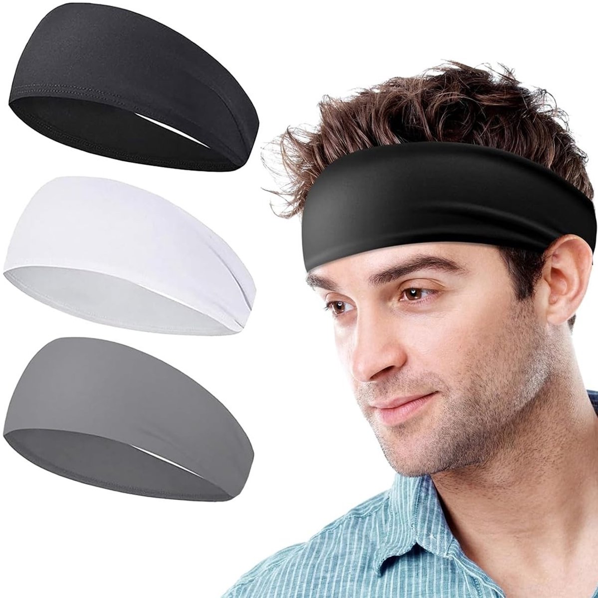 aladdien - Sporthoofdband - Zweetabsorberend - Antislip - Uniseks - Ademend - Voor hardlopen, yoga, fitness - 3 stuks