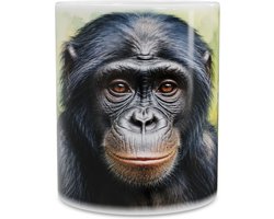 Mok Bonobo Pan paniscus Mensaap Aquarel Illustratie - Ontroerend en Zachtaardig Portret van een Aap - Liefdevol Cadeau voor Natuurvriend en Dierenliefhebber - Sfeervolle Mok voor Koffie en Thee