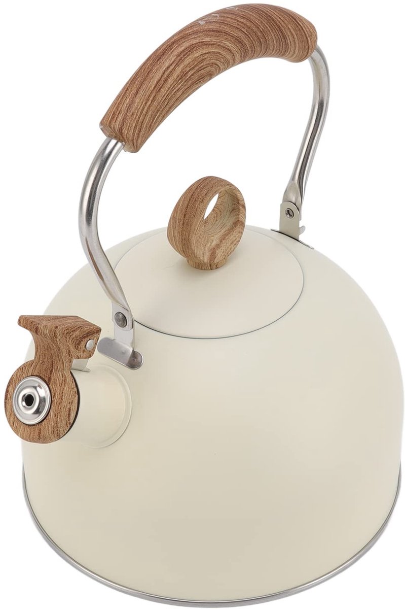 Store_8 - Fluitketel - Roestvrij staal - Ergonomisch handvat - Beige - Waterkoker - 2,5 liter - Geschikt voor gas- en elektrisch fornuis