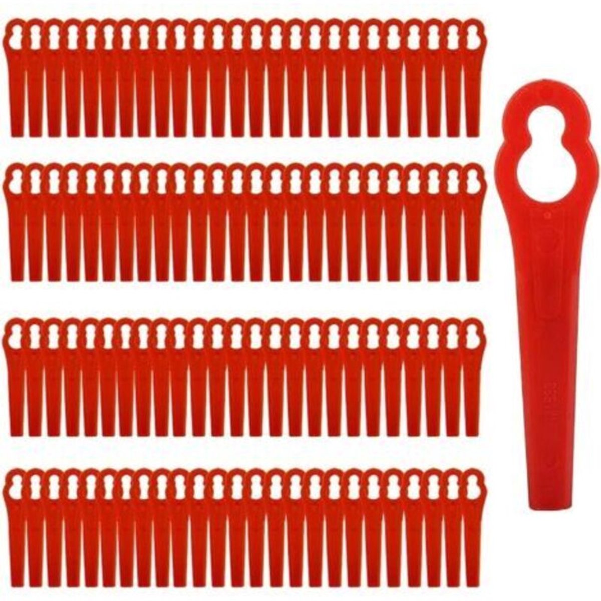 Vervangende kunststof messen, rode grasmaaiermessen, kunststof trimmermessen, vervangende messen geschikt voor draadloze trimmers - verpakking van 100 stuks