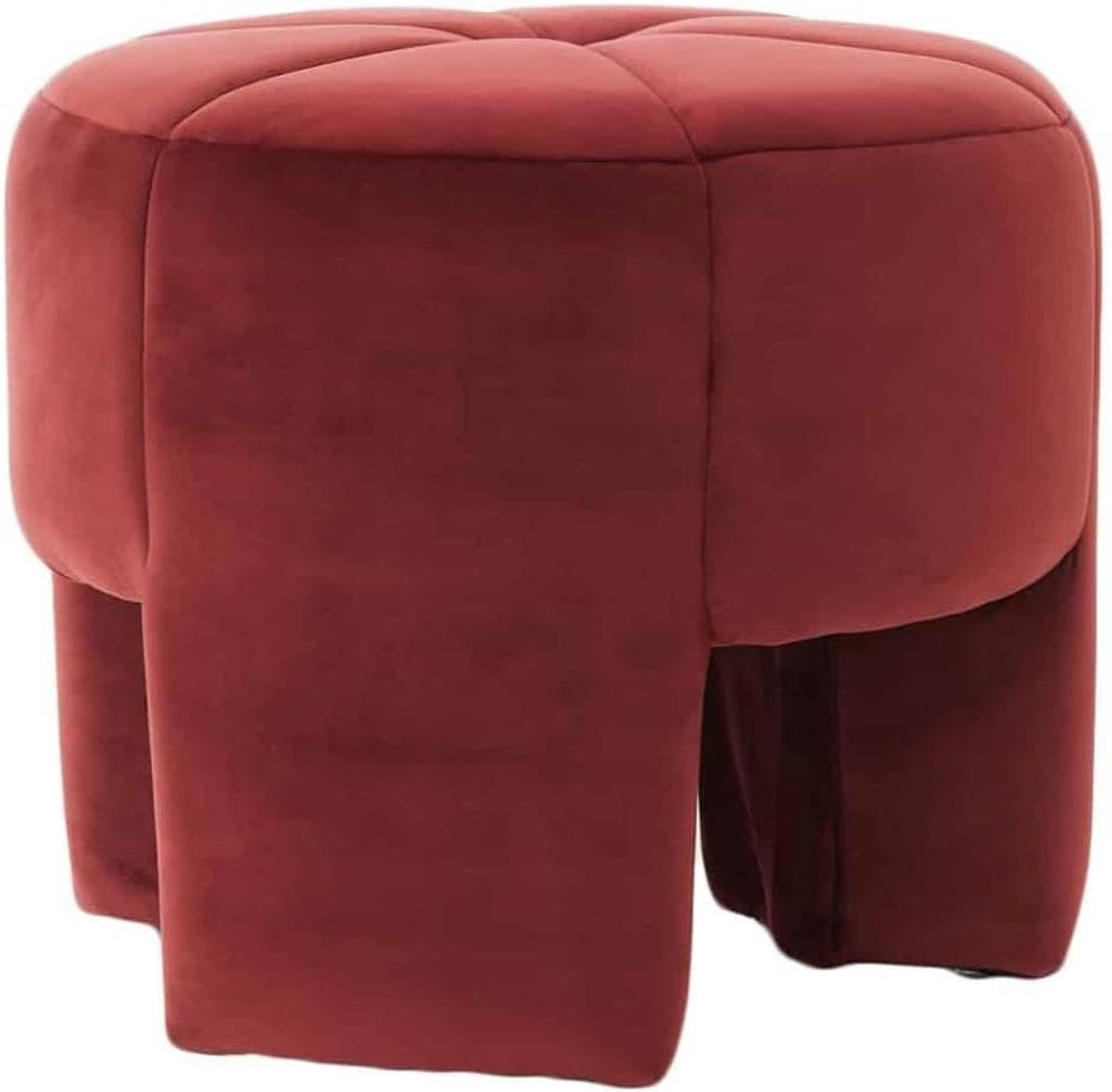 Ronde Poef - Zitkussen Voetenbank - Extra Zitplaats - Houten Basis - 51x45cm - Rood