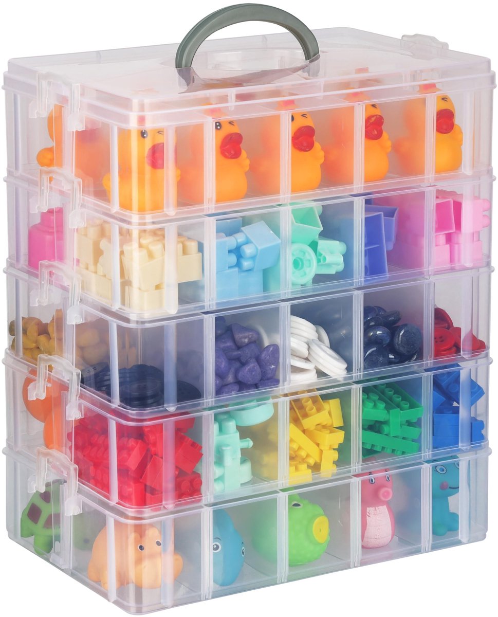 aladdien - 5 Laags Hoge Helder Transparante Plastic Stapelbare Opslag Doos - Maximaal 50 Compartimenten - Perfect voor Speelgoed en Sieraden - 24,5x...