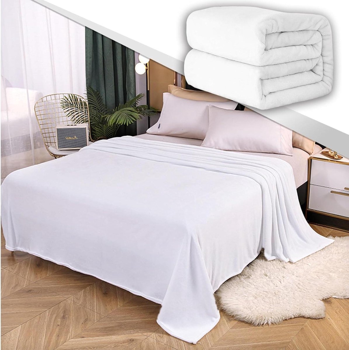 Sherpa Fleece Deken - Verzwaringsdeken - Ontspanning comfort - Dubbelzijdig zacht - 120 x 220 cm - Wit