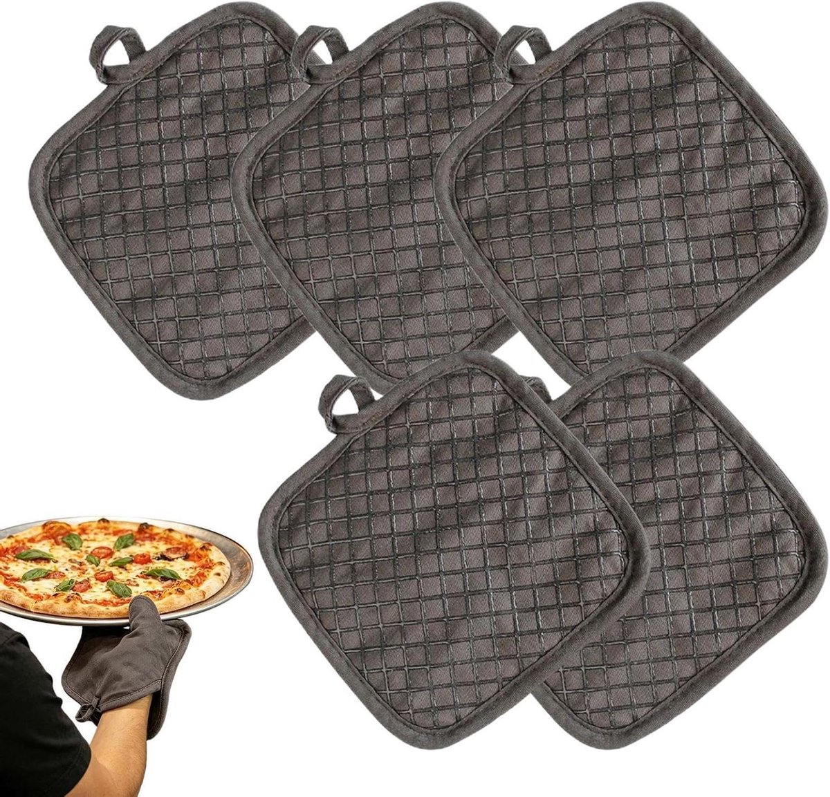 Keuken Pothouders - Ovenwanten Set - Veilig Koken - Verdikt Hitte Schild - 5 Stuks - Set van 5