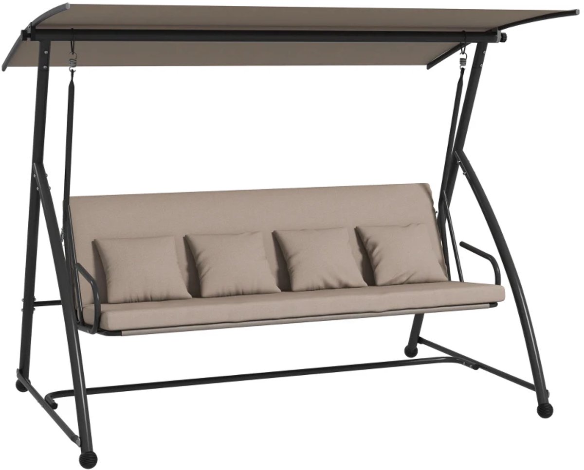 2-in-1 Hollywood Schommel - Schommelbank met Verstelbare Zonnedak & Kussens - 3-zits Tuinbank - Tuinschommel 3 Personen - tot 270 kg - Schommelstoel - Tuinmeubelen - voor Tuin, Terras, Balkon - Lichtbruin