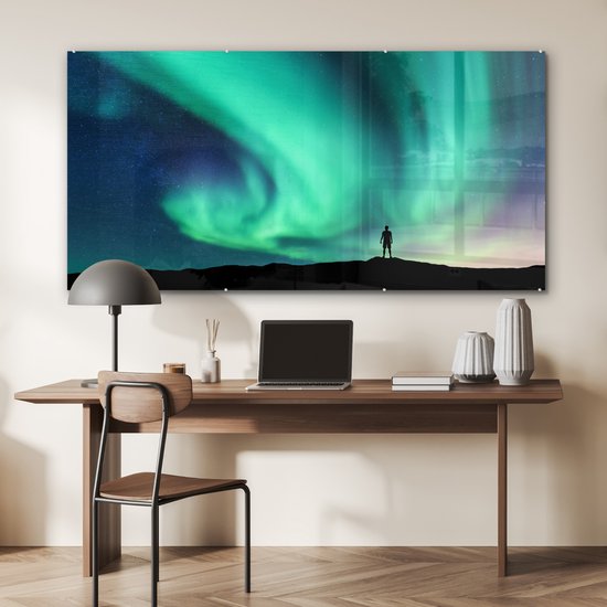 MuchoWow® Peinture sur verre 160x80 cm - Peinture sur verre acrylique - Aurores boréales - Silhouette - Norvège - Photo sur verre - Peintures