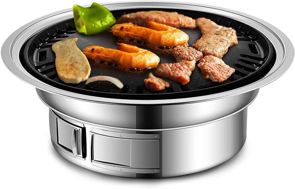 Houtskool Grill Barbecue Buiten Koken Roestvrij Staal 34 cm Zilver