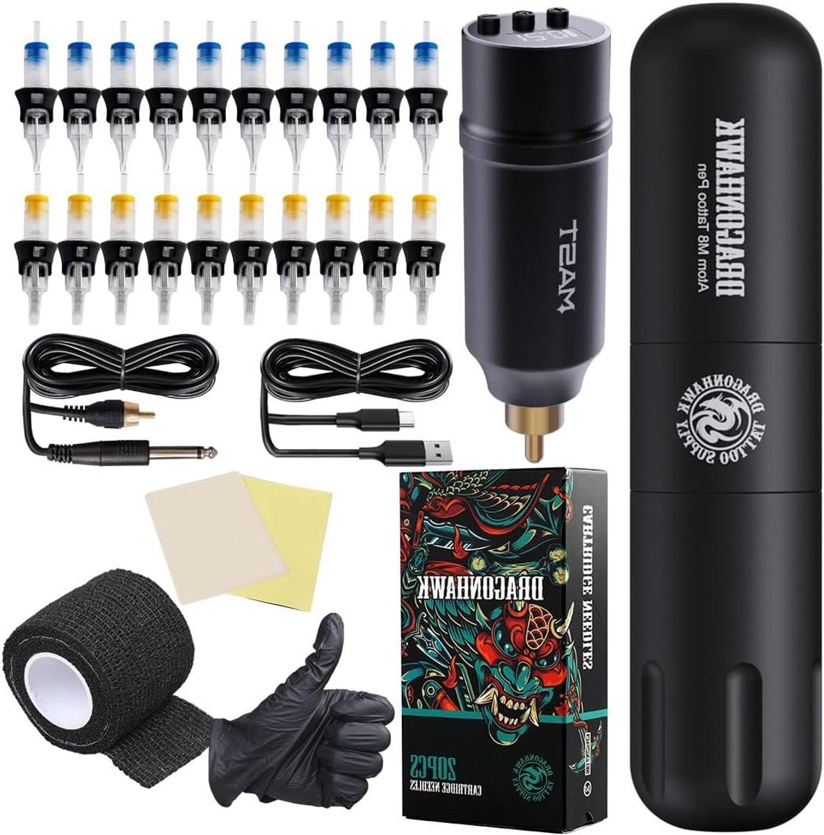 Draadloze Tattoo Pen - Motor Gun - Professioneel Zetten - Verstelbare Naald Diepte - 20 Cartridges - Zwart