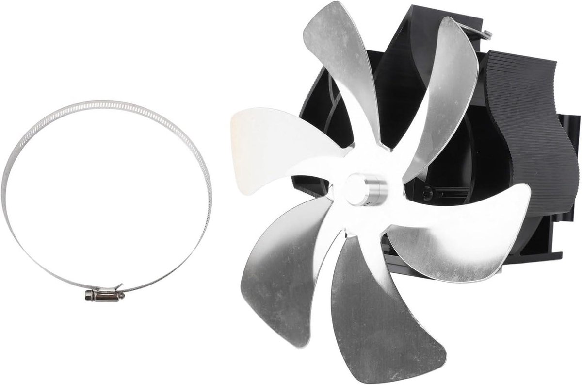 Houtkachel Ventilator - Schoorsteen Ventilator - Warmte Verspreiden - Warmte Aangedreven - 6 Bladen - Zilver