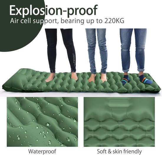 Campingmatras Opblaasbaar - Slaapmat Outdoor - Kamperen Buiten - Ultralicht Ontwerp - 190 x 59 cm - Groen — afbeelding 4