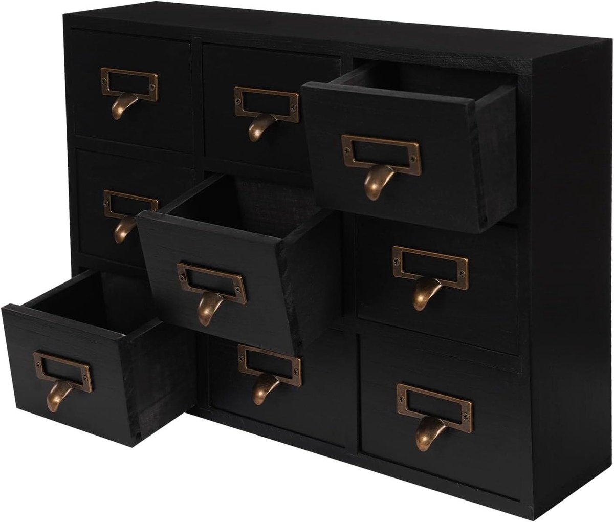 Mini Ladekast - Opbergkastje Bureau - Kleine Spullen Sorteren - 9 Laden Met Labels