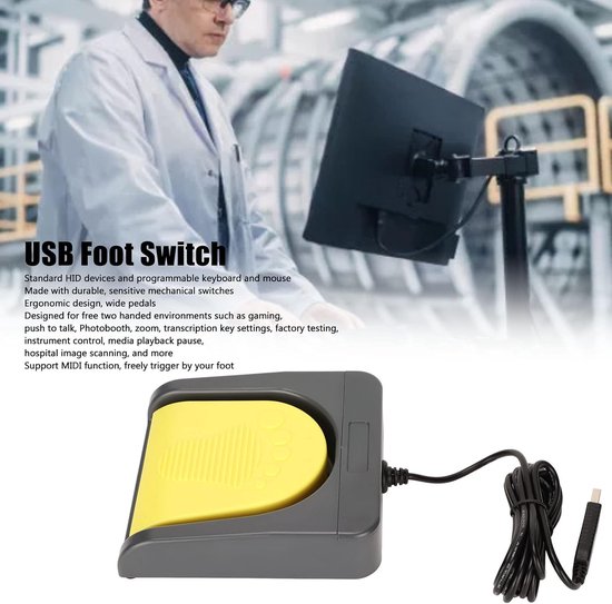 USB Voetpedaal - MIDI Controller - Multimedia Bediening - Programmeerbare Functies - 1 Pedaal - Zwart — afbeelding 2