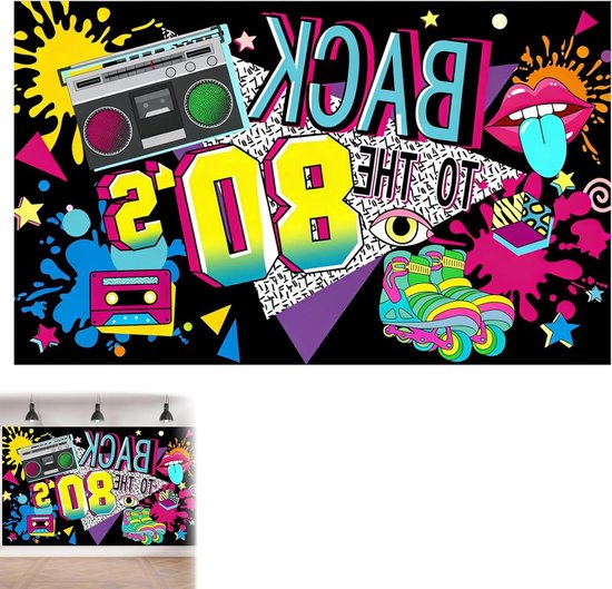 Retro Disco Achtergrond Decoratie voor Feest, 70's 80's 90's Thema, Neon Verlichting, 180x90cm Banner voor Foto's en Feestdecoratie, Perfect voor Themafeesten en Evenementen