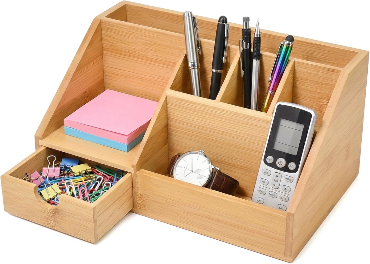 Bureau Organizer - Opberger Bureau - Werkplek Ordenen - Met Lade - 24.5 x 15 x 11 cm - Bruin