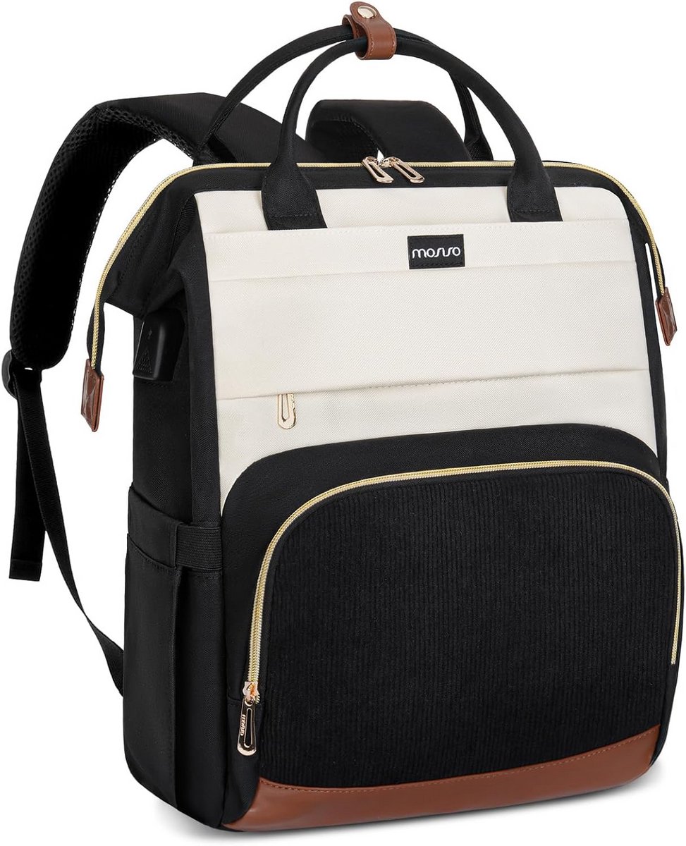 Laptoprugzak 15,6 inch met USB-poort en koordtas - Dames - Reisrugzak - College - Werk - Zwart