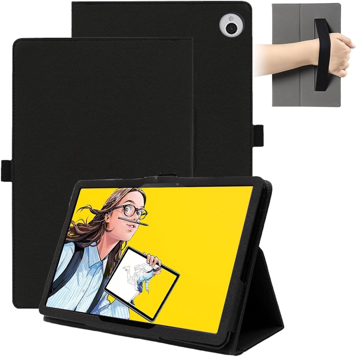 Tablethoes - Beschermhoes Penhouder - Creatief Ontwerp - Multi-hoek standaard - 11 Inch - Zwart