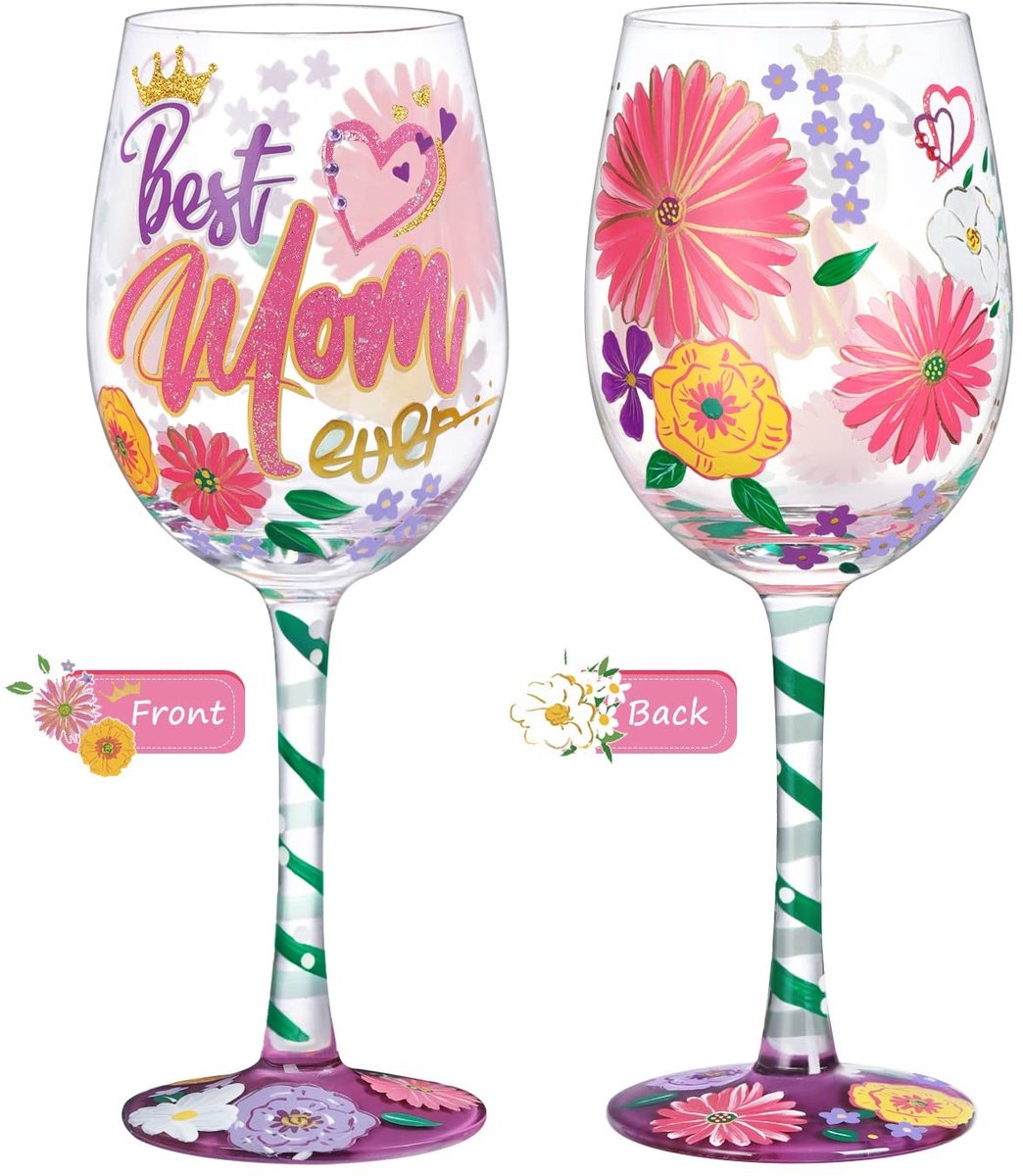 ONF3 - Beste Moeder Ooit - Handgeschilderd Wijnglas - Uniek Design - 15oz - Verjaardagscadeau - Voor Moeder - Kristalglas