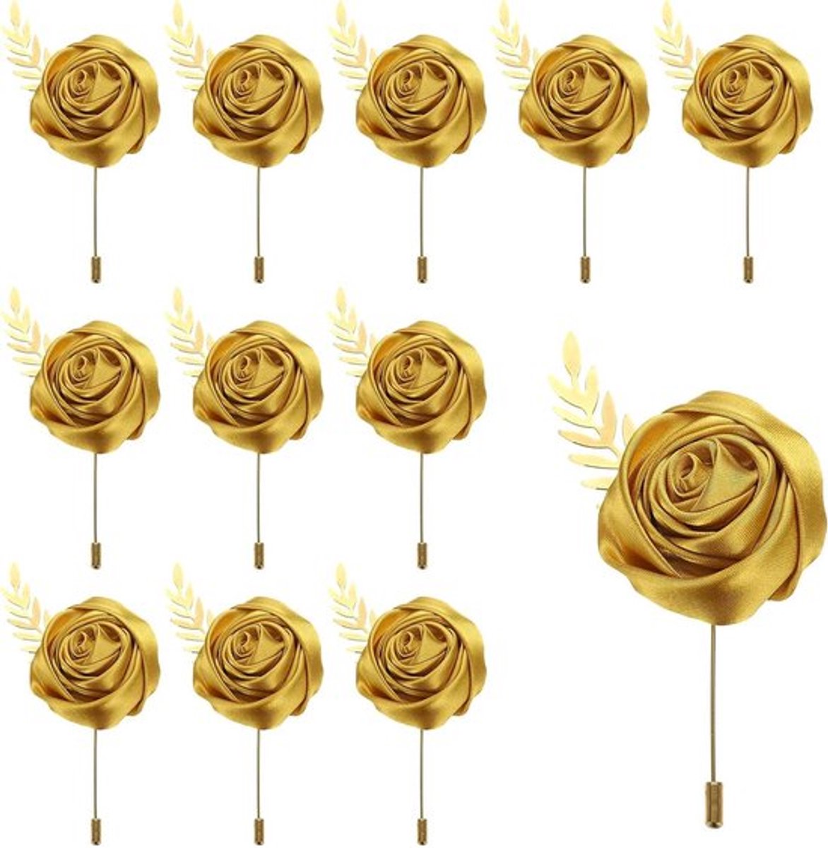 Gouden rozen reversspelden voor huwelijksceremonie en feest - set van 12
