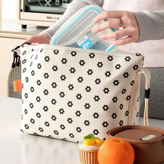 Koeltas Klein - Lunchtas Corduroy - Vers Houden - Waterdicht Vuilafstotend - 7 Liter - Witte Bloemen — afbeelding 2