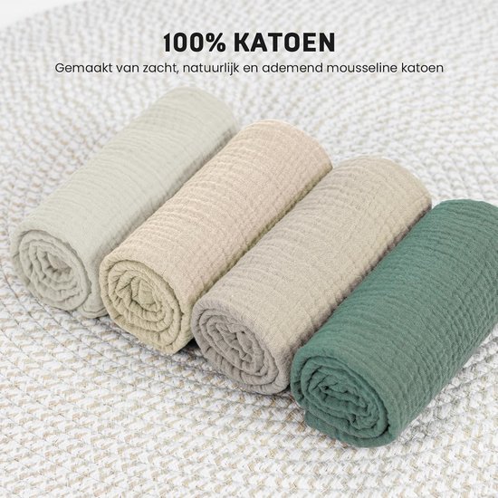 Musselinen Spuugdoeken - Baby Hydrofiele Doeken - Babyverzorging Thuis - 100% Zacht Katoen - 6 Stuks 60x60 cm - Neutrale Kleuren — afbeelding 4