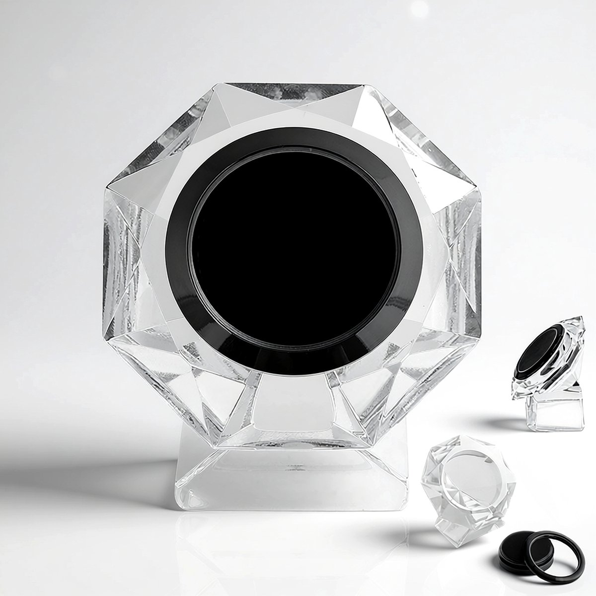 Cavill - Luxe Sieraden Koffer - Zinklegering en Kristal - 58,5x56,5 mm - Modern Achthoekig Design met Zwarte Accenten - Stijlvolle Edelstenenhouder