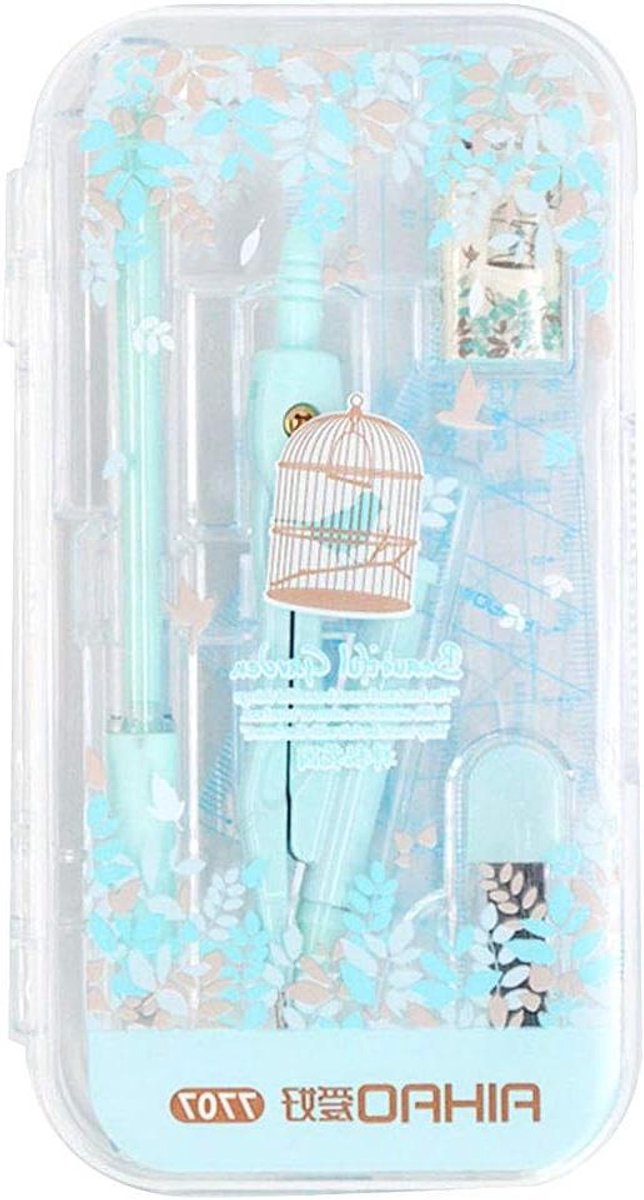 Kompas Set - Geometrie Set - Wiskunde Tekenen - 8 Delig Inclusief Hulpmiddelen - 21 cm - Groen