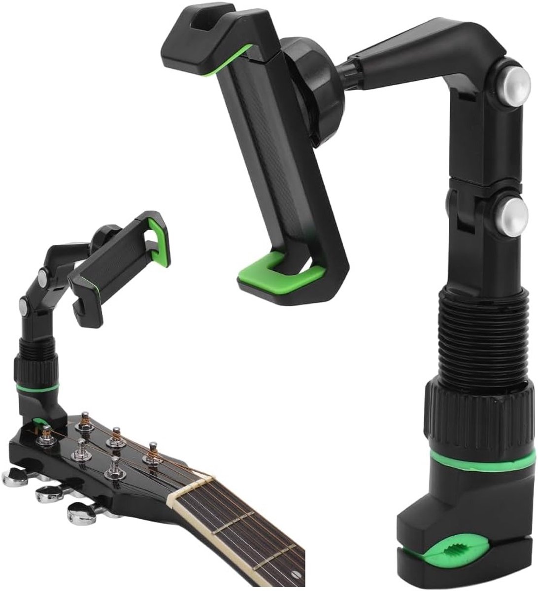 Multifunctionele Telefoonhouder voor Muzikanten, Verstelbare Klem met Picks en Doek, Geschikt voor Instrumenten, Muziekstandaards en Bladmuziek Lezen