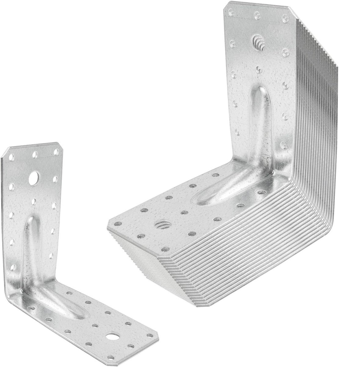 Bouwhoeken Set - Hoekverbinders Verstevigd - Constructie Versterken - Met Torsie Versteviging - 120 x 120 x 60 mm - Zilver