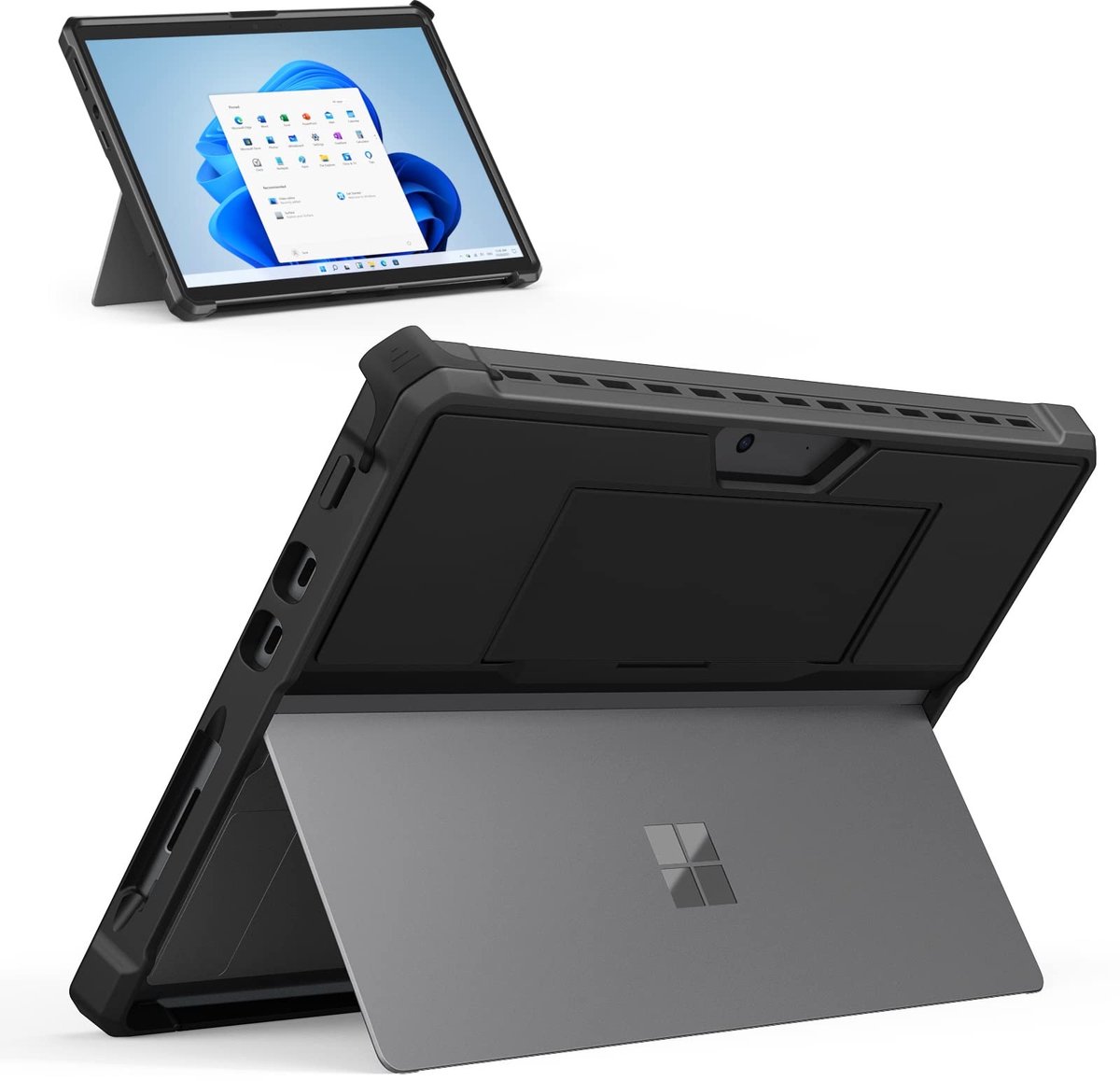 aladdien - Beschermhoes - Robuuste tablethoes - Praktisch in gebruik - Zwart - Compatibel met Microsoft Surface Pro 8 - Met polsband - Geschikt voor..