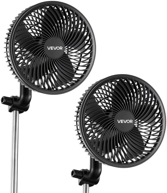 Groeiventilator set 2x clip ventilator USB 10 snelheden oscillatie 45°/90° 125 CFM kweek luchtcirculatie