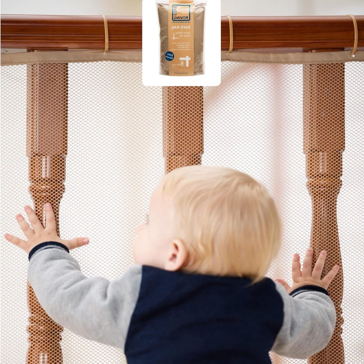Veiligheidsnet Balkon - Trapleuning net - Kinderen beveiligen - Stevig geweven gaas - 152 cm lengte - Amandelkleur