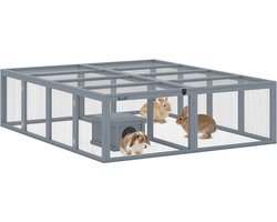 PawHut Konijnenhok-Tannenhout, verzinkt gaas-180,4L x 150B x 48H cm-Grijs