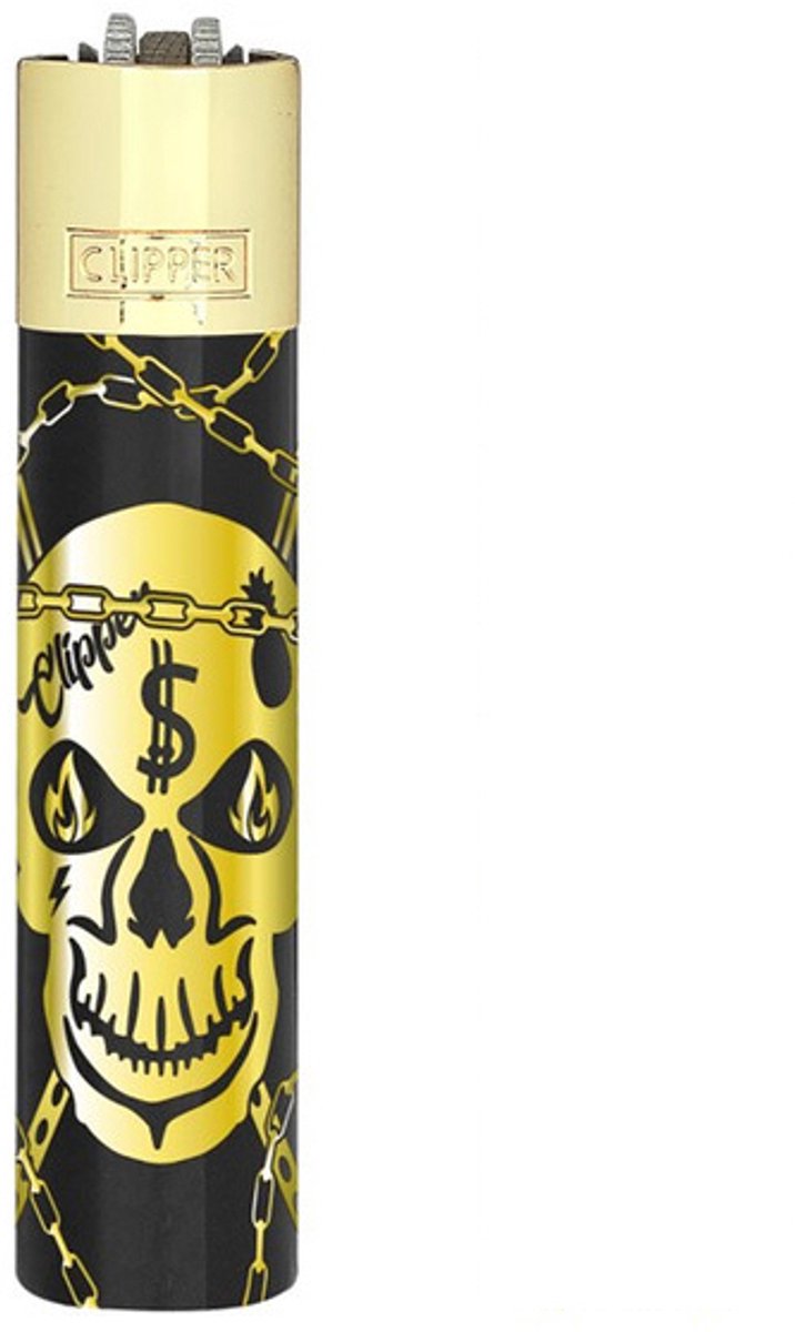 Clipper Large Metal Vuursteen aansteker – Deadly Chains Gold + Giftbox