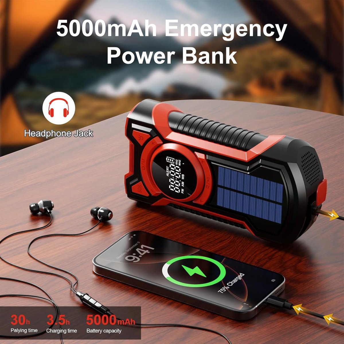 Noodradio - Noodpakket Oorlog - Draagbare Radio - Powerbank Zonneenergie - Transistor Radio - oplader usb – foto 3