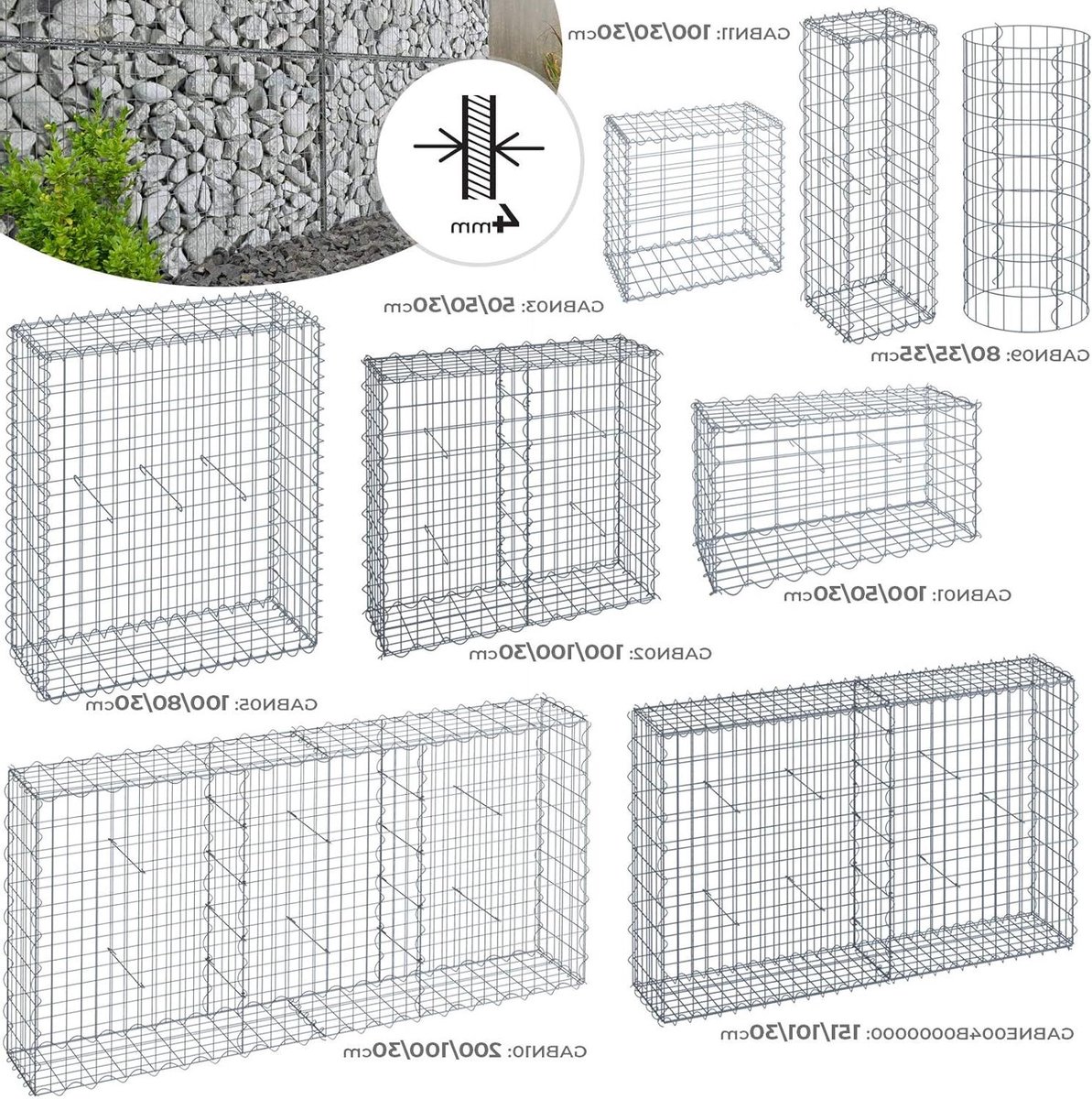 Gabion Mand - Steenkorf Schanskorf - Tuin Stabiliseren - Dicht Gaas 10x5 cm - 100x80x30 cm - Zilver