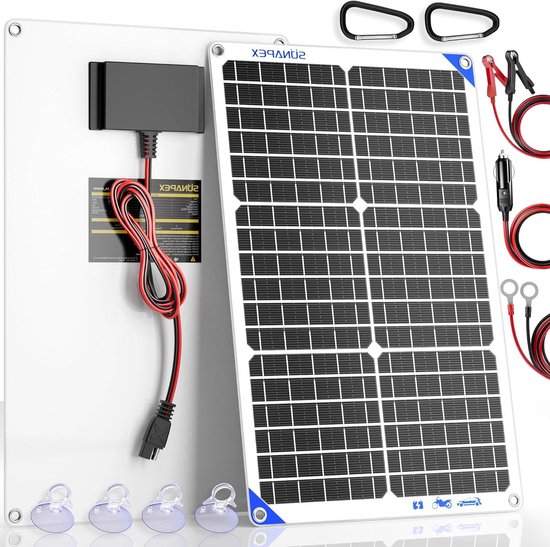 Draagbaar Zonnepaneel - Zonneoplader Camper - Accu Onderhoud - Hoge Omzettingssnelheid - 30W 12V - Zwart