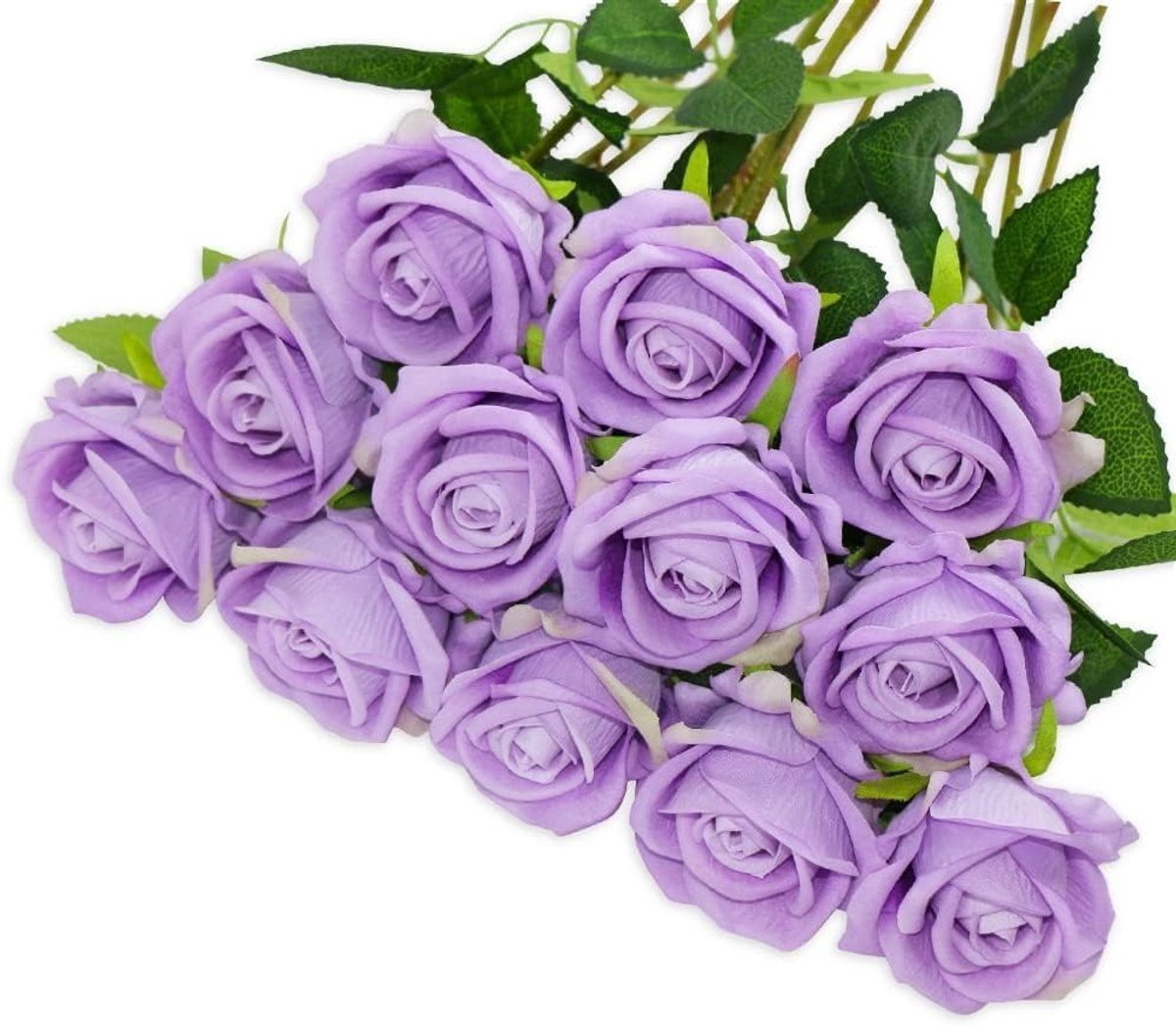 Lifelike Kunstrozen van 52 cm met Groene Bladeren voor Thuis, Bruiloft en Tuin Decoratie - 12 Stuks in Lilac Kleur