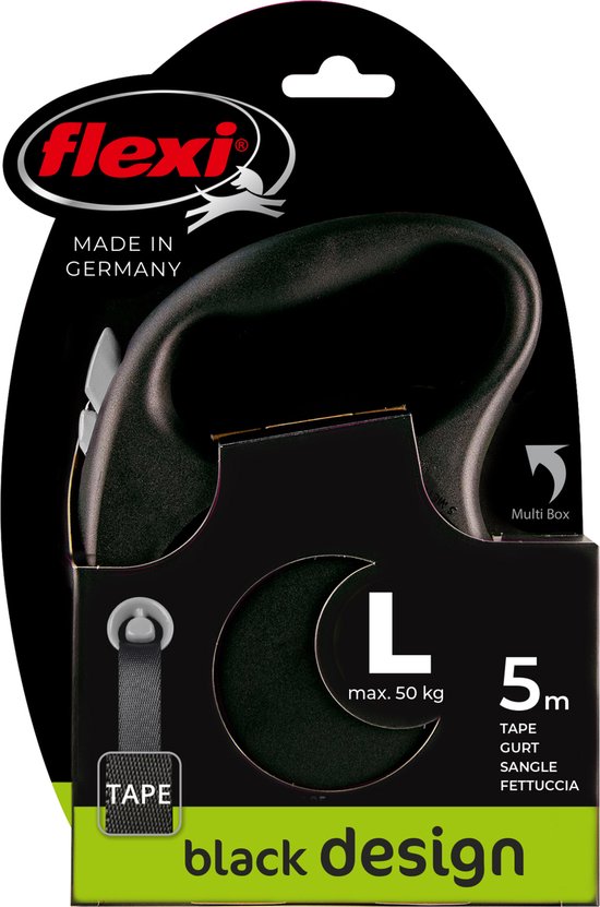 Verpakking van een flexi hondenriem 'black design', maat L, 5 meter tape.