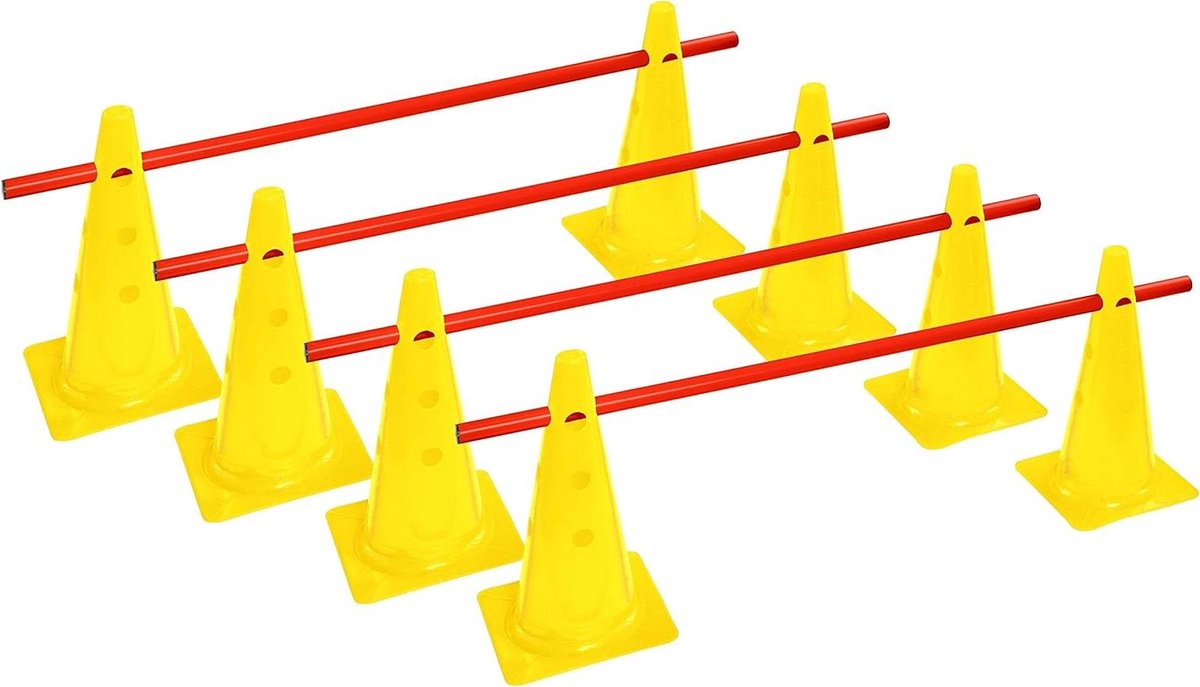 Steekhordenset Kegelhorden - Trainingshorden Slalom - Sporttraining Coördinatie - Multifunctionele Kegels - 30 cm Hoog - Geel