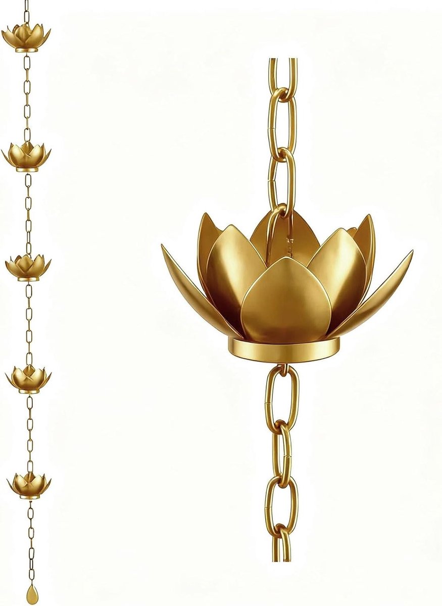 Regenketting - Metalen watervanger - Decoratieve waterafvoer - Lotus beker design - 12 meter - Zwart
