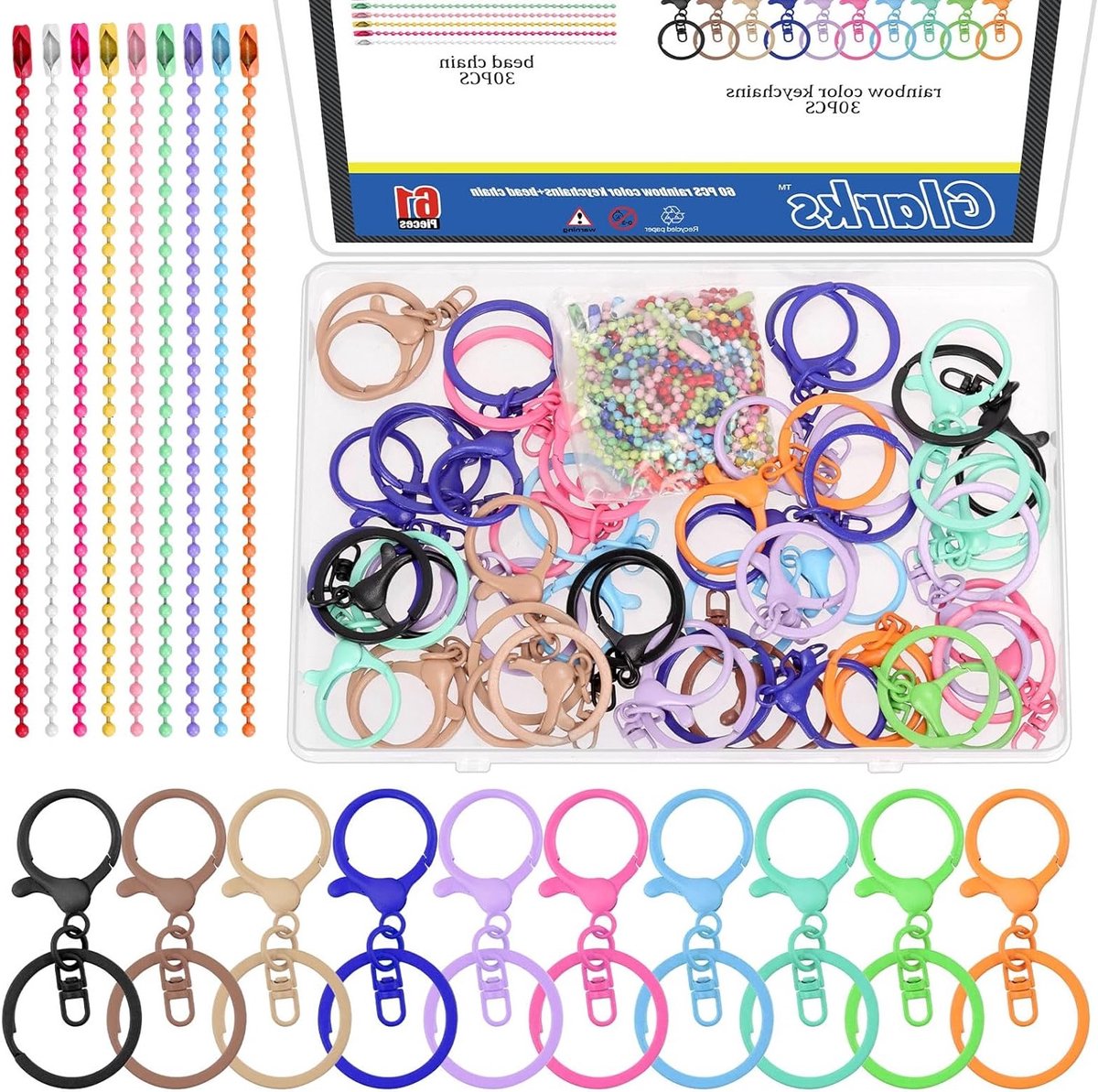 30 Sets 10 Kleuren 24mm Kreeftsluitingen met 120mm Bal Kralen Ketting Kit, Sleutelhanger Haak en Kreeftsluiting Accessoires voor Handwerk
