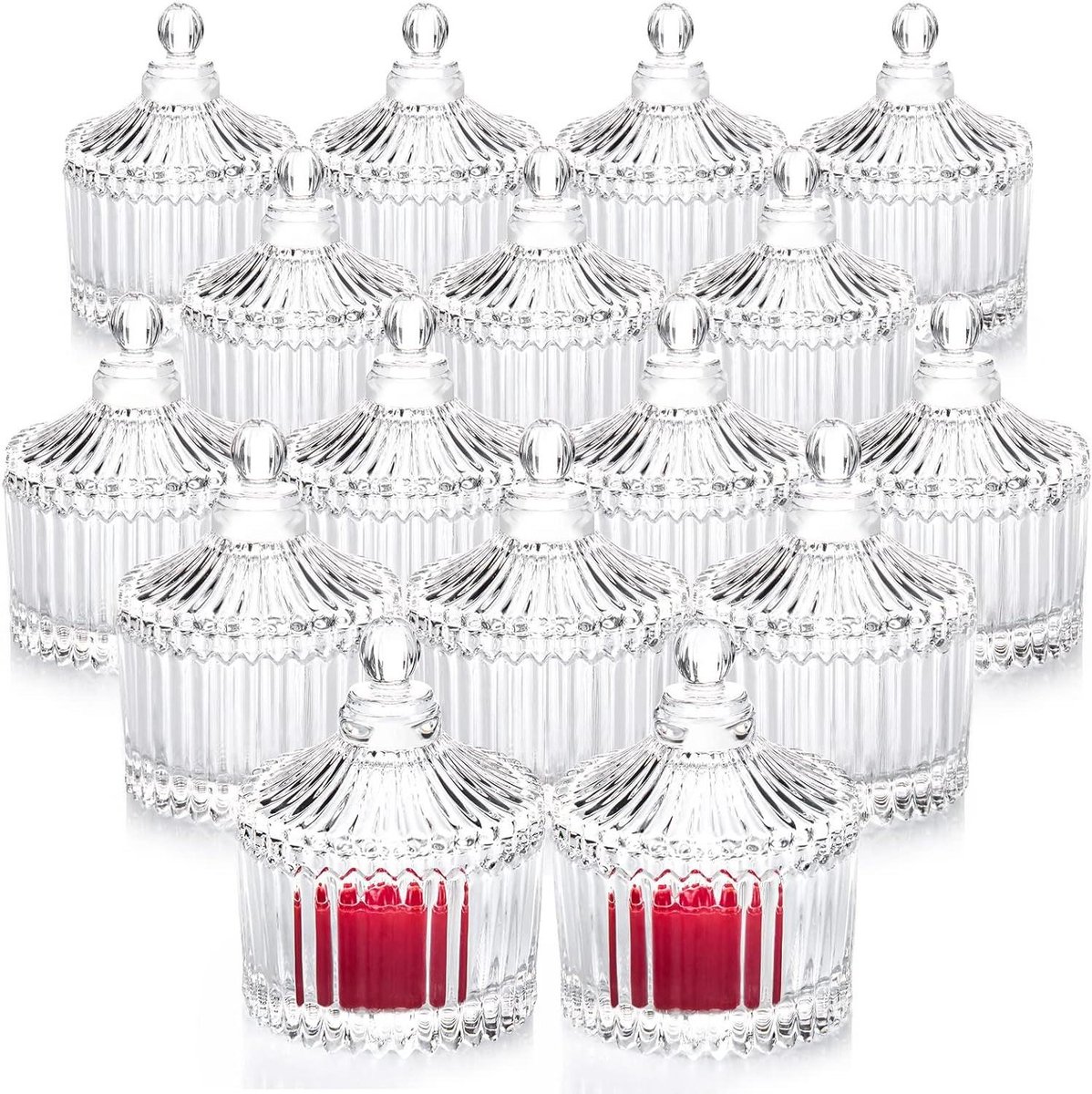 Votive Kandelaars Set - Glazen Kaarsenpotten - Bruiloft Decoratie - Met Deksel - 2.44 Inches - Wissen