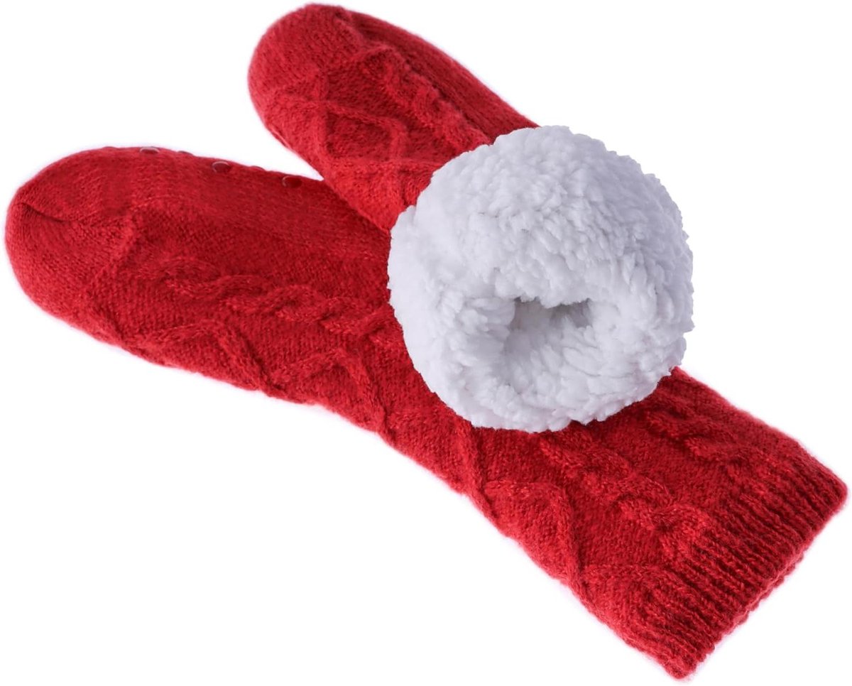 Dames Pantoffelsokken - Huissokken Grippers - Warmte en Veiligheid - Sherpa Fleece Voering - One Size - Paars Fuchsia