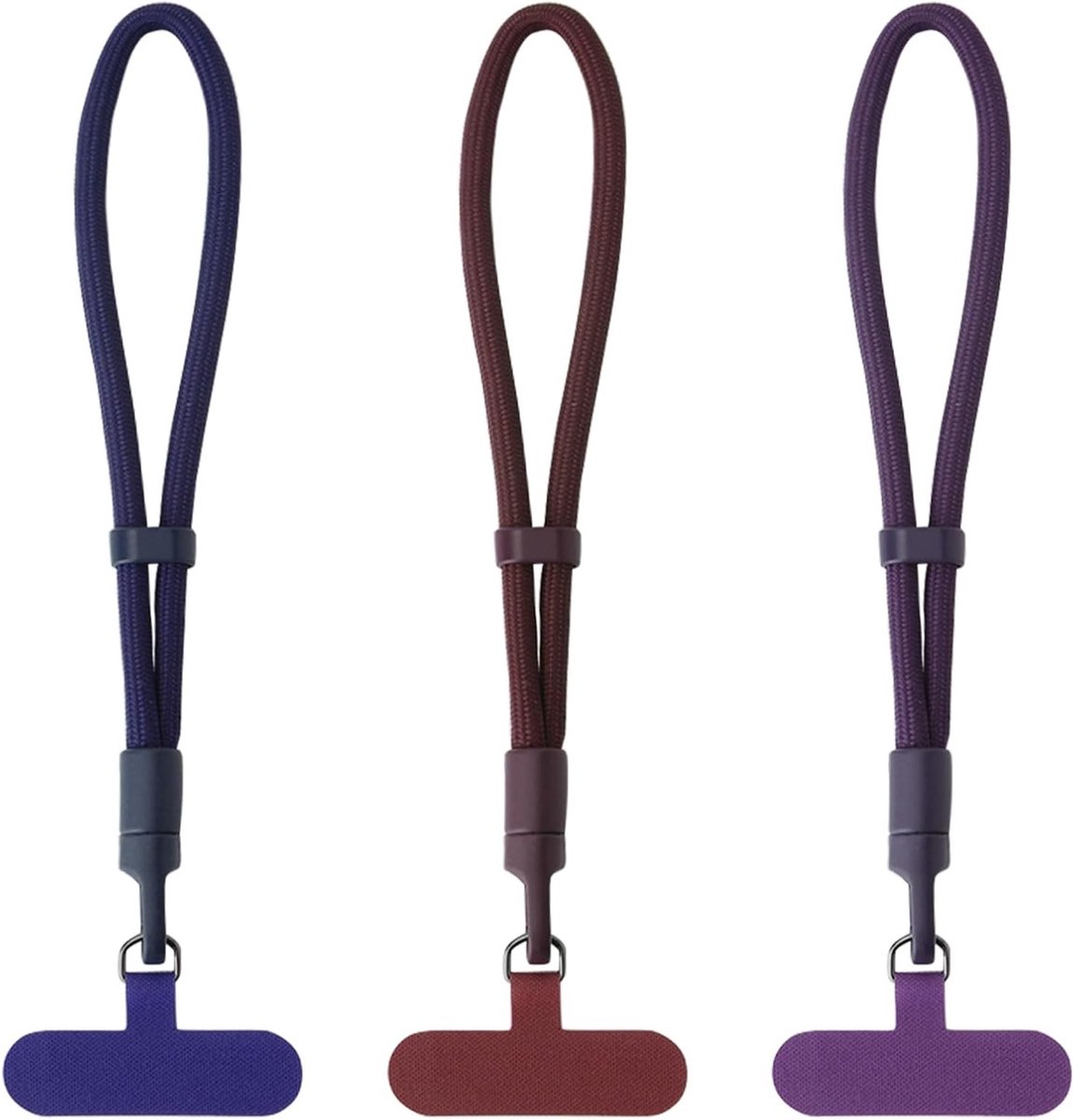 Verstelbare Telefoonkettingen Set van 3, Korte Telefoonkoord met 360° Draaibare Karabijnhaak, Modieuze Telefoonband met Polsband en Patch voor Vrouwen, Blauw, Ideaal voor Smartphone en Accessoires