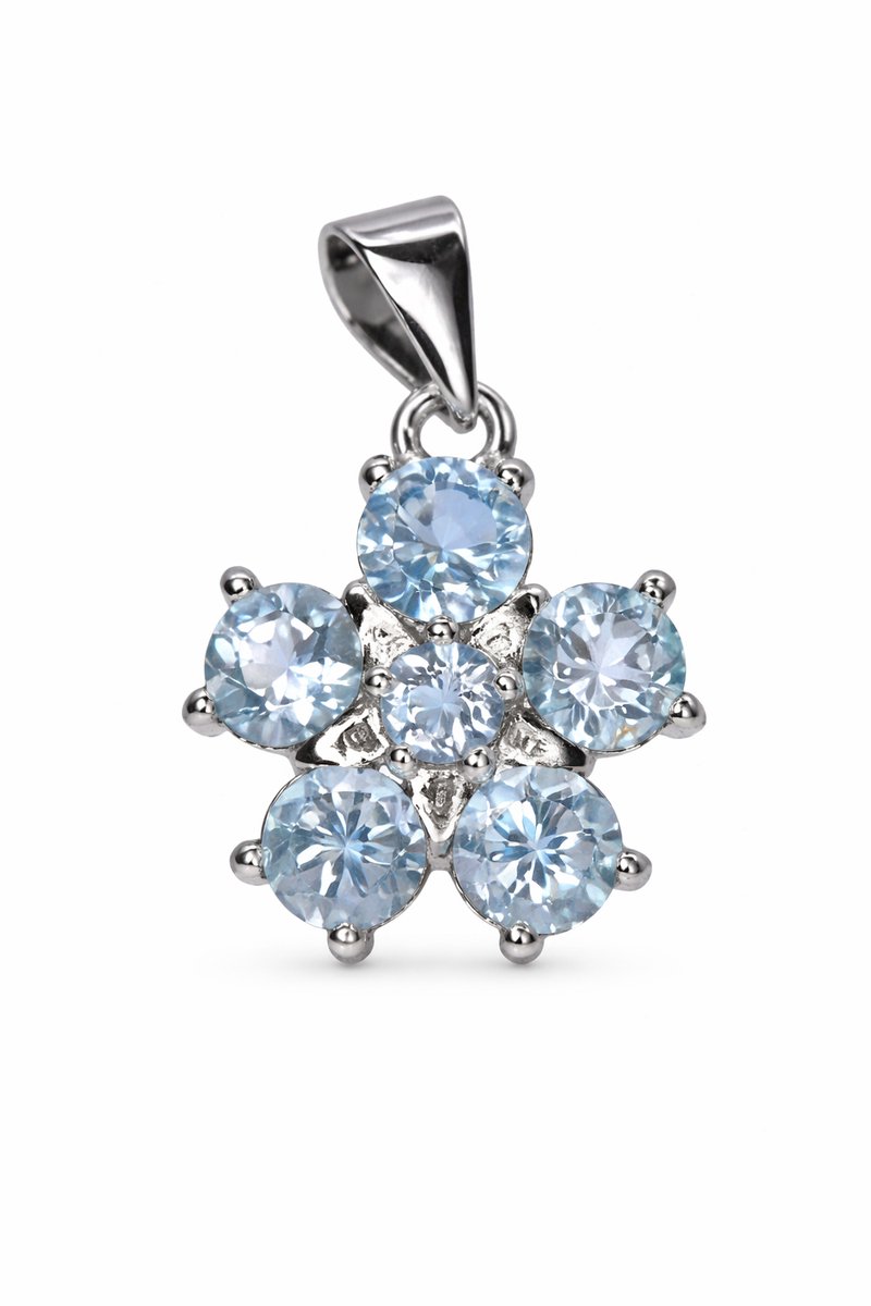 925 Zilveren Hanger met Blauwe Zirkoon - Sky Blue - Rhodium Plated - Kinderen
