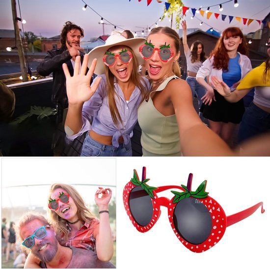 Zonnebril Aardbei Vorm - Feestbril Fruit - Verkleden en Feesten - Uniek Fruit Design - 15.5 x 12.1 cm - Rood — afbeelding 3