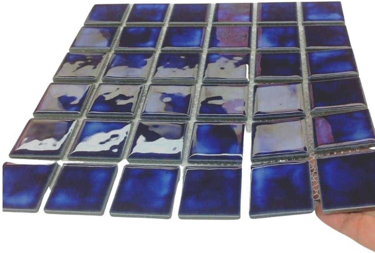 Vierkante Mozaïek Tegels - Porselein Tegels Blauw - Badkamer Wand Decoratie - Gemarmerd Glanzend Uiterlijk - 12x12 Inch Blad - Blauw